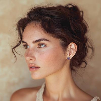 Alternate image for Birthstone Faceted Amethyst Stud Earrings Made in India Gracious Purple