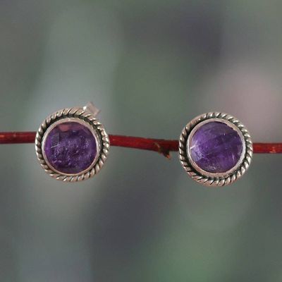 Alternate image for Birthstone Faceted Amethyst Stud Earrings Made in India Gracious Purple