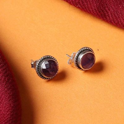 Alternate image for Birthstone Faceted Amethyst Stud Earrings Made in India Gracious Purple