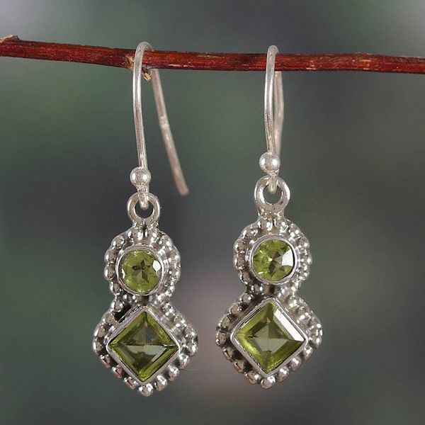 Alternate image for Classic Sterling Silver and Faceted Peridot Stud Earrings Lucky Fusion