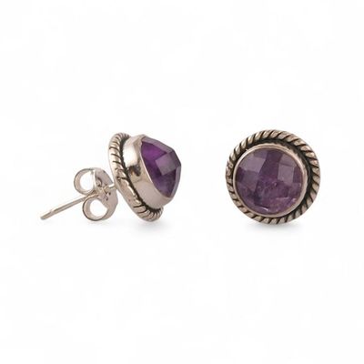 Alternate image for Birthstone Faceted Amethyst Stud Earrings Made in India Gracious Purple