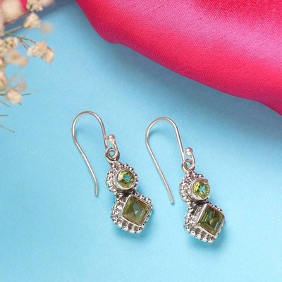 Alternate image for Classic Sterling Silver and Faceted Peridot Stud Earrings Lucky Fusion