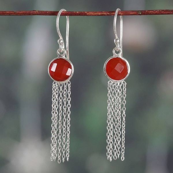 Alternate image for 4-Carat Faceted Onyx and Sterling Silver Waterfall Earrings Fiery Tassel