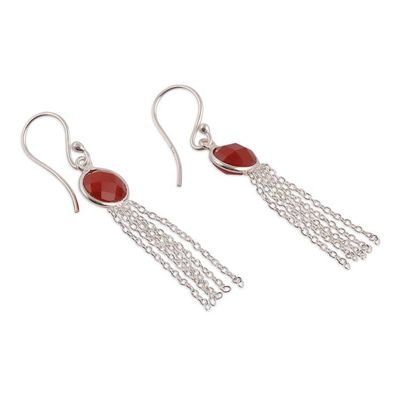 Alternate image for 4-Carat Faceted Onyx and Sterling Silver Waterfall Earrings Fiery Tassel