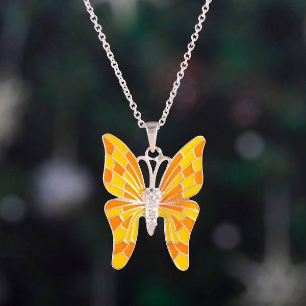 Alternate image for Yellow and Orange Sterling Silver Butterfly Pendant Necklace Butterflys Spring Colors