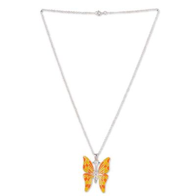 Alternate image for Yellow and Orange Sterling Silver Butterfly Pendant Necklace Butterflys Spring Colors