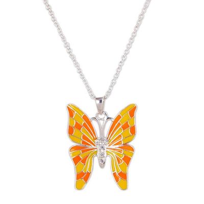 Alternate image for Yellow and Orange Sterling Silver Butterfly Pendant Necklace Butterflys Spring Colors