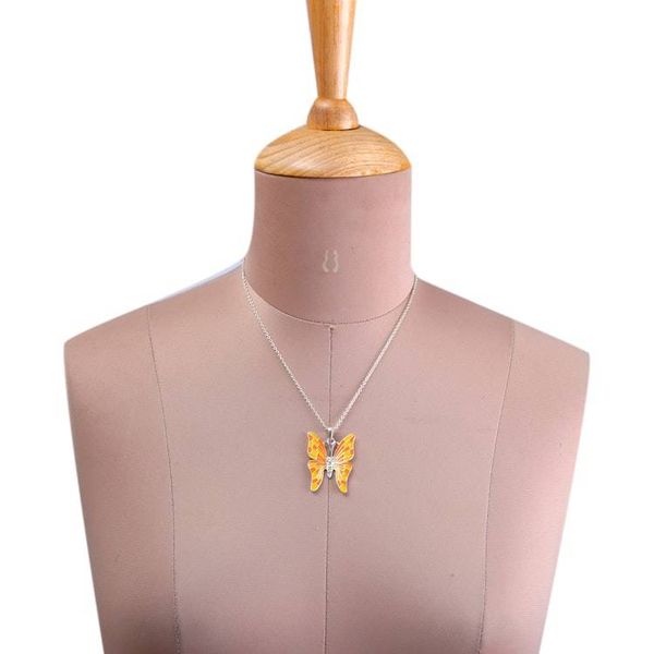 Alternate image for Yellow and Orange Sterling Silver Butterfly Pendant Necklace Butterflys Spring Colors