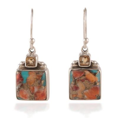 Alternate image for Composite Turquoise and Citrine Dangle Earrings from India Sunny Sparkle