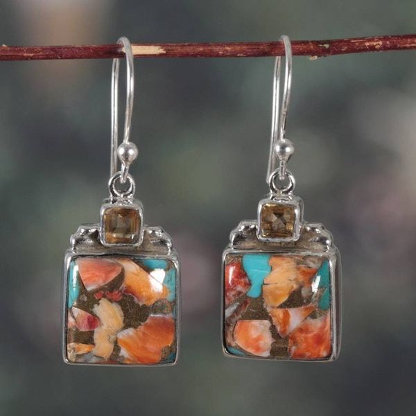 Alternate image for Composite Turquoise and Citrine Dangle Earrings from India Sunny Sparkle