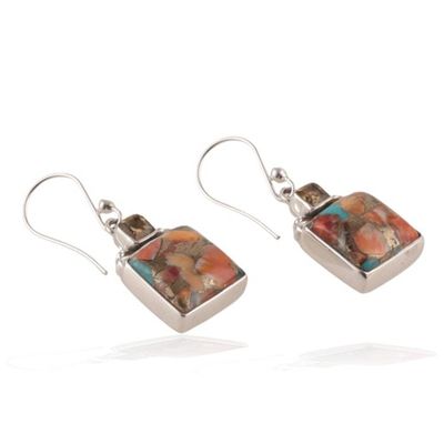 Alternate image for Composite Turquoise and Citrine Dangle Earrings from India Sunny Sparkle