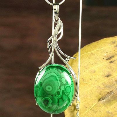 Primary image for Malachite Pendant Sterling Silver Necklace from India Love Lyrics