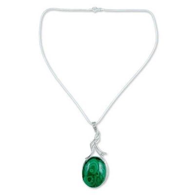 Alternate image for Malachite Pendant Sterling Silver Necklace from India Love Lyrics