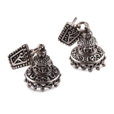 Alternate image for Temple-Shaped Jhumki Silver Dangle Earrings from India Majestic Jhumki