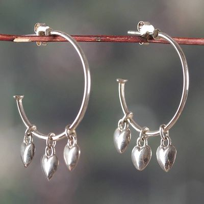 Alternate image for Heart-Themed Polished Sterling Silver Half-Hoop Earrings Heartfelt Loops