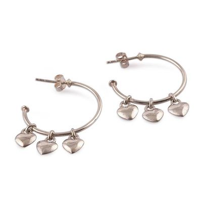 Alternate image for Heart-Themed Polished Sterling Silver Half-Hoop Earrings Heartfelt Loops