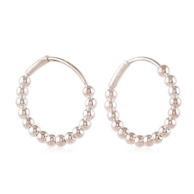 Alternate image for Modern Polished Hoop Earrings with Sterling Silver Beads Moon Beads