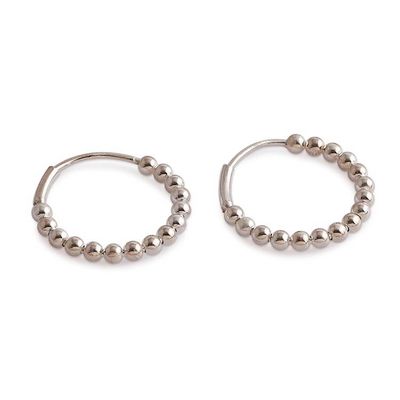 Alternate image for Modern Polished Hoop Earrings with Sterling Silver Beads Moon Beads