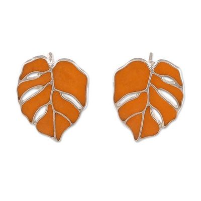 Alternate image for Autumn-Inspired Orange Sterling Silver Button Earrings Autumn Magic