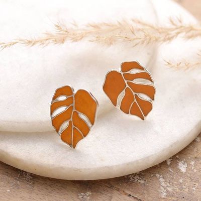 Alternate image for Autumn-Inspired Orange Sterling Silver Button Earrings Autumn Magic