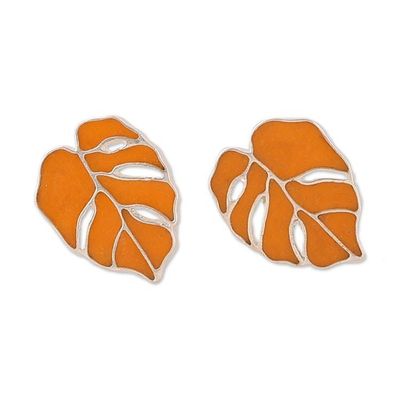 Alternate image for Autumn-Inspired Orange Sterling Silver Button Earrings Autumn Magic