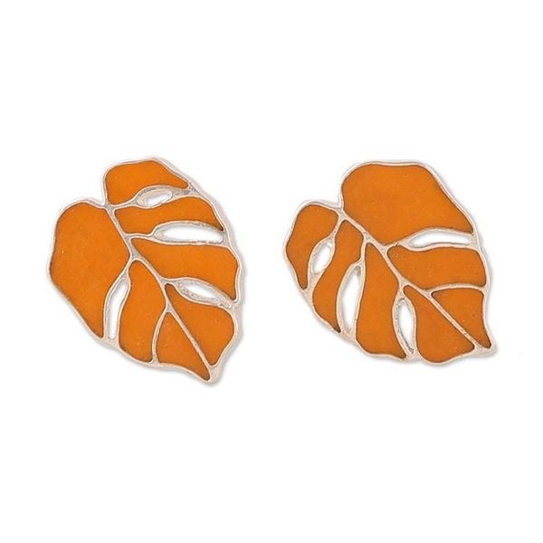 Alternate image for Autumn-Inspired Orange Sterling Silver Button Earrings Autumn Magic