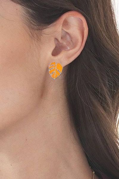 Alternate image for Autumn-Inspired Orange Sterling Silver Button Earrings Autumn Magic