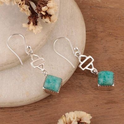 Primary image for Geometric-Inspired Amazonite Cabochon Gem Dangle Earrings Gems of Balance