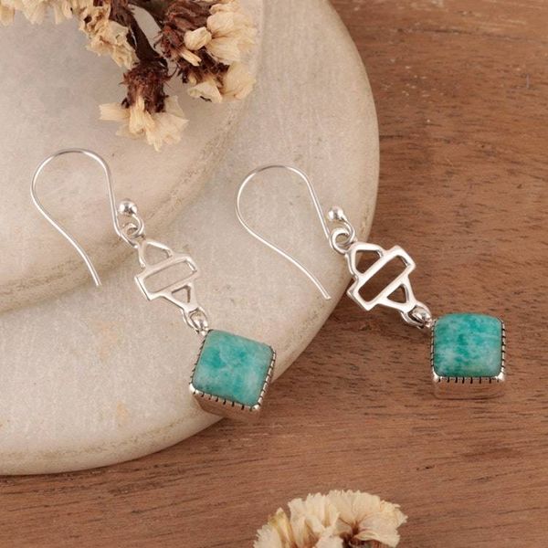 Alternate image for Geometric-Inspired Amazonite Cabochon Gem Dangle Earrings Gems of Balance