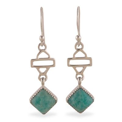 Alternate image for Geometric-Inspired Amazonite Cabochon Gem Dangle Earrings Gems of Balance