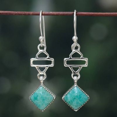 Alternate image for Geometric-Inspired Amazonite Cabochon Gem Dangle Earrings Gems of Balance