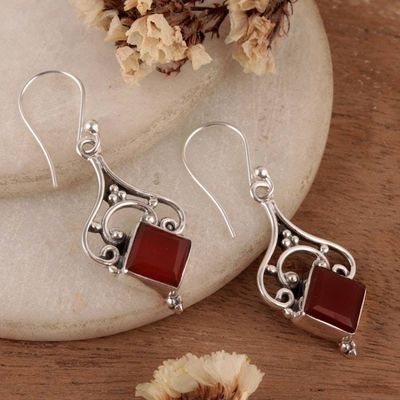 Primary image for Sterling Silver and 5-Carat Carnelian Jewel Dangle Earrings Empress Fire