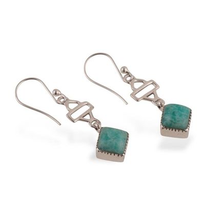 Alternate image for Geometric-Inspired Amazonite Cabochon Gem Dangle Earrings Gems of Balance