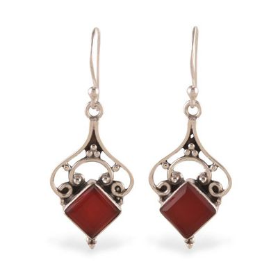 Alternate image for Sterling Silver and 5-Carat Carnelian Jewel Dangle Earrings Empress Fire