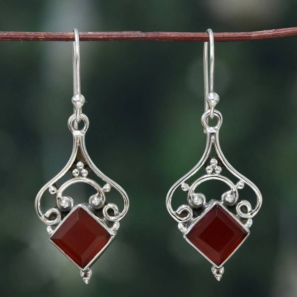 Alternate image for Sterling Silver and 5-Carat Carnelian Jewel Dangle Earrings Empress Fire
