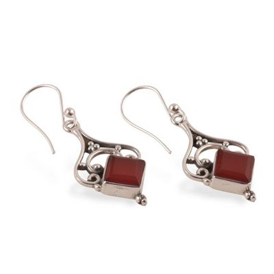 Alternate image for Sterling Silver and 5-Carat Carnelian Jewel Dangle Earrings Empress Fire