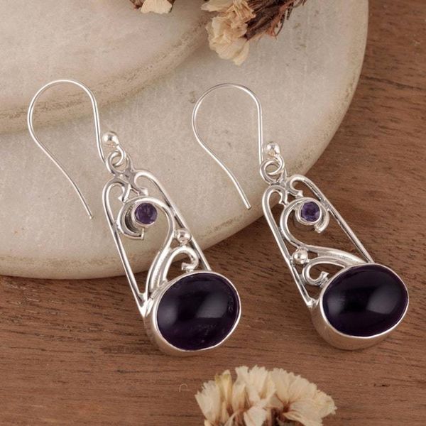 Alternate image for Fantasy-Themed Birthstone Amethyst Jewel Dangle Earrings Magical Portals