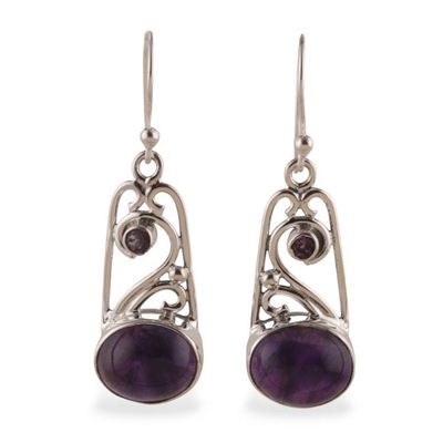 Alternate image for Fantasy-Themed Birthstone Amethyst Jewel Dangle Earrings Magical Portals