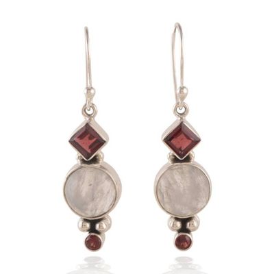 Alternate image for 1-Carat Natural Garnet and Rainbow Moonstone Dangle Earrings Moonlit Romance