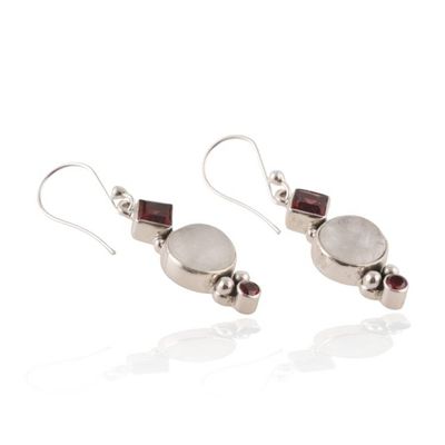 Alternate image for 1-Carat Natural Garnet and Rainbow Moonstone Dangle Earrings Moonlit Romance