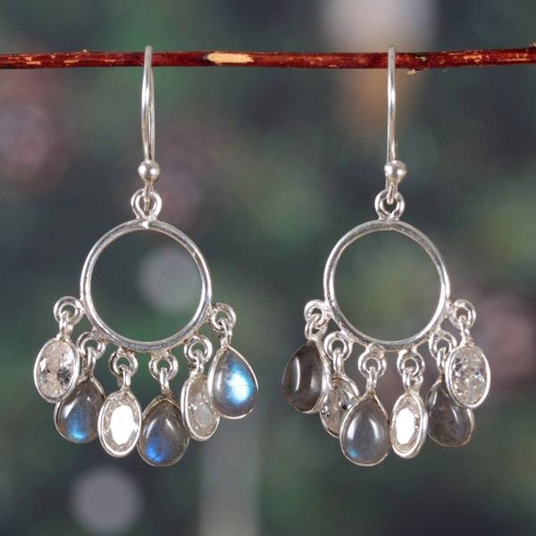Alternate image for Labradorite and Cubic Zirconia 3-Carat Chandelier Earrings Under The Rain