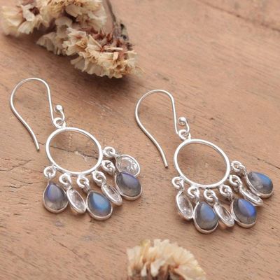 Alternate image for Labradorite and Cubic Zirconia 3-Carat Chandelier Earrings Under The Rain