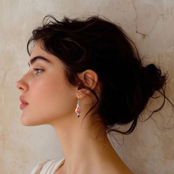 Alternate image for Carnelian and Garnet Dangle Earrings in Polished Finish Fiery Elegance