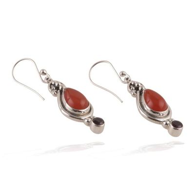 Alternate image for Carnelian and Garnet Dangle Earrings in Polished Finish Fiery Elegance