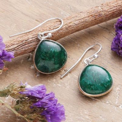 Alternate image for Silver Dangle Earrings with Emerald-Hued Beryl Stones Emerald Beauty