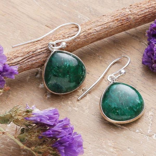 Alternate image for Silver Dangle Earrings with Emerald-Hued Beryl Stones Emerald Beauty