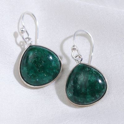 Alternate image for Silver Dangle Earrings with Emerald-Hued Beryl Stones Emerald Beauty