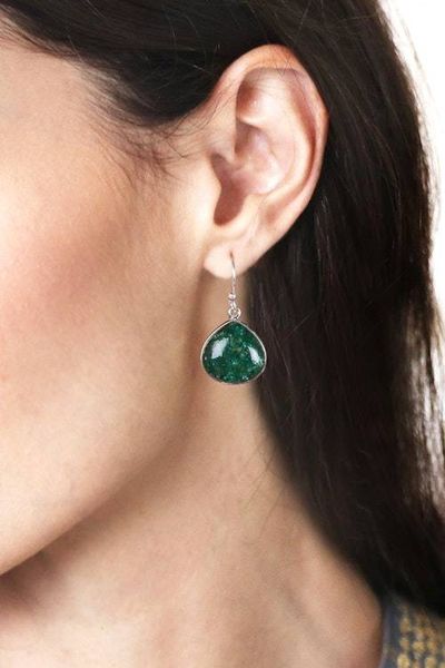 Alternate image for Silver Dangle Earrings with Emerald-Hued Beryl Stones Emerald Beauty