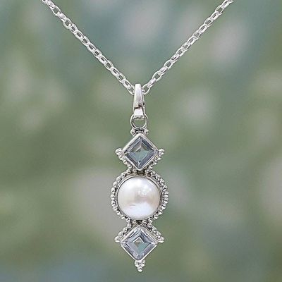Main image for Cultured Pearl Blue Topaz Pendant Necklace from India Blue Rays