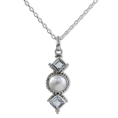 Alternate image for Cultured Pearl Blue Topaz Pendant Necklace from India Blue Rays